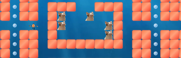 Capture d'écran du jeu Pac-Fish : le poisson se déplace dans un labyrinthe